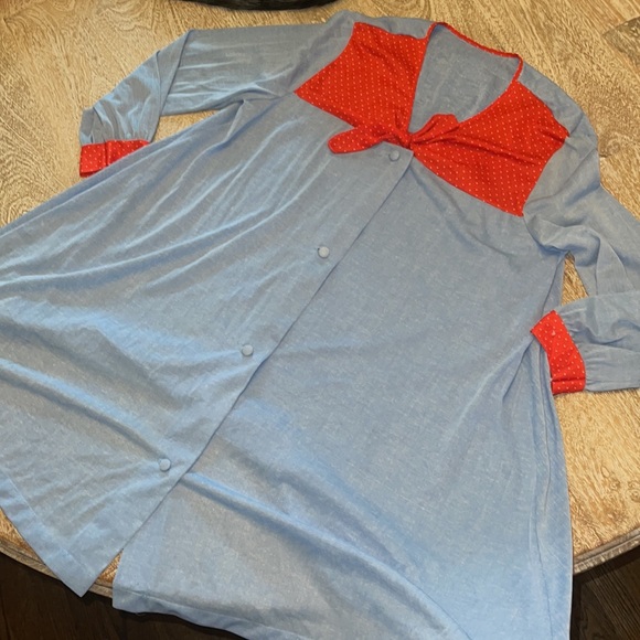 Vintage blue red white polka dot shirt dress medium large - Picture 4 of 7